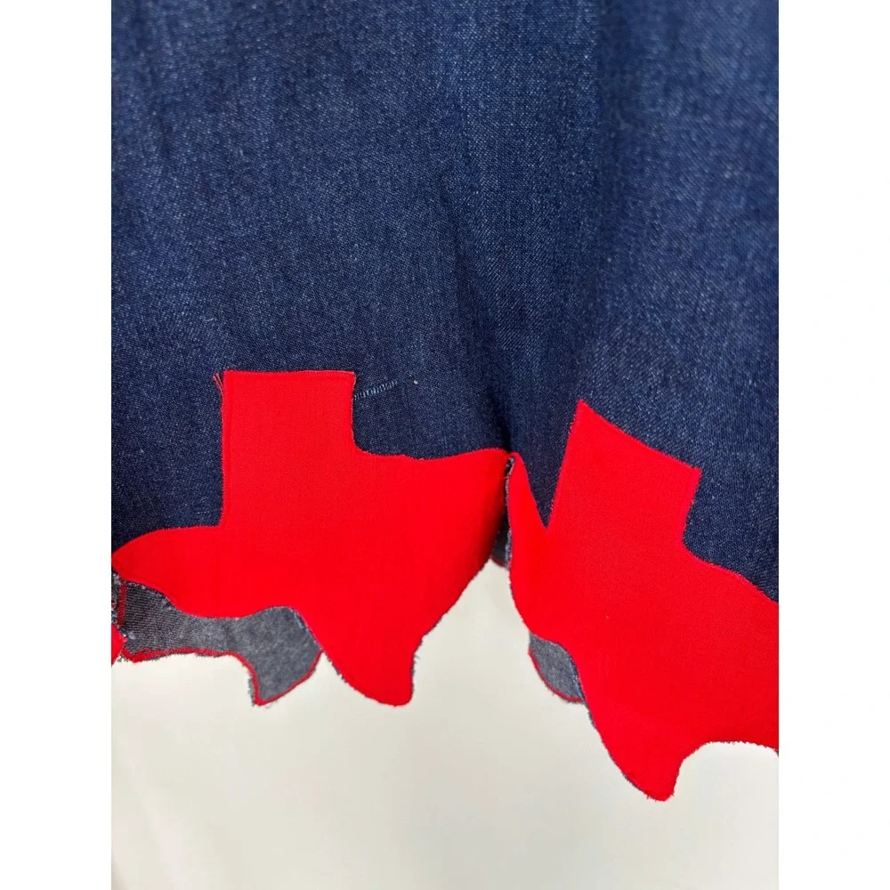 American Legends Vintage Denim Texas Applique Midi Skirt Blue Red Size 16 USA